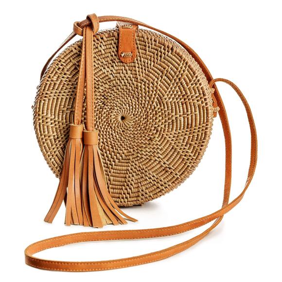 Handbags - 5828 Rattan Bags - Handmade Wicker Woven Purse Handbag Circle Boho Bag Bali